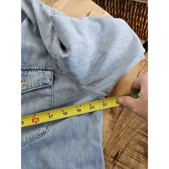 Good American Soft Denim Jean Shirt Women's Size 1/S Casual Preppy - Picture 7 of 11